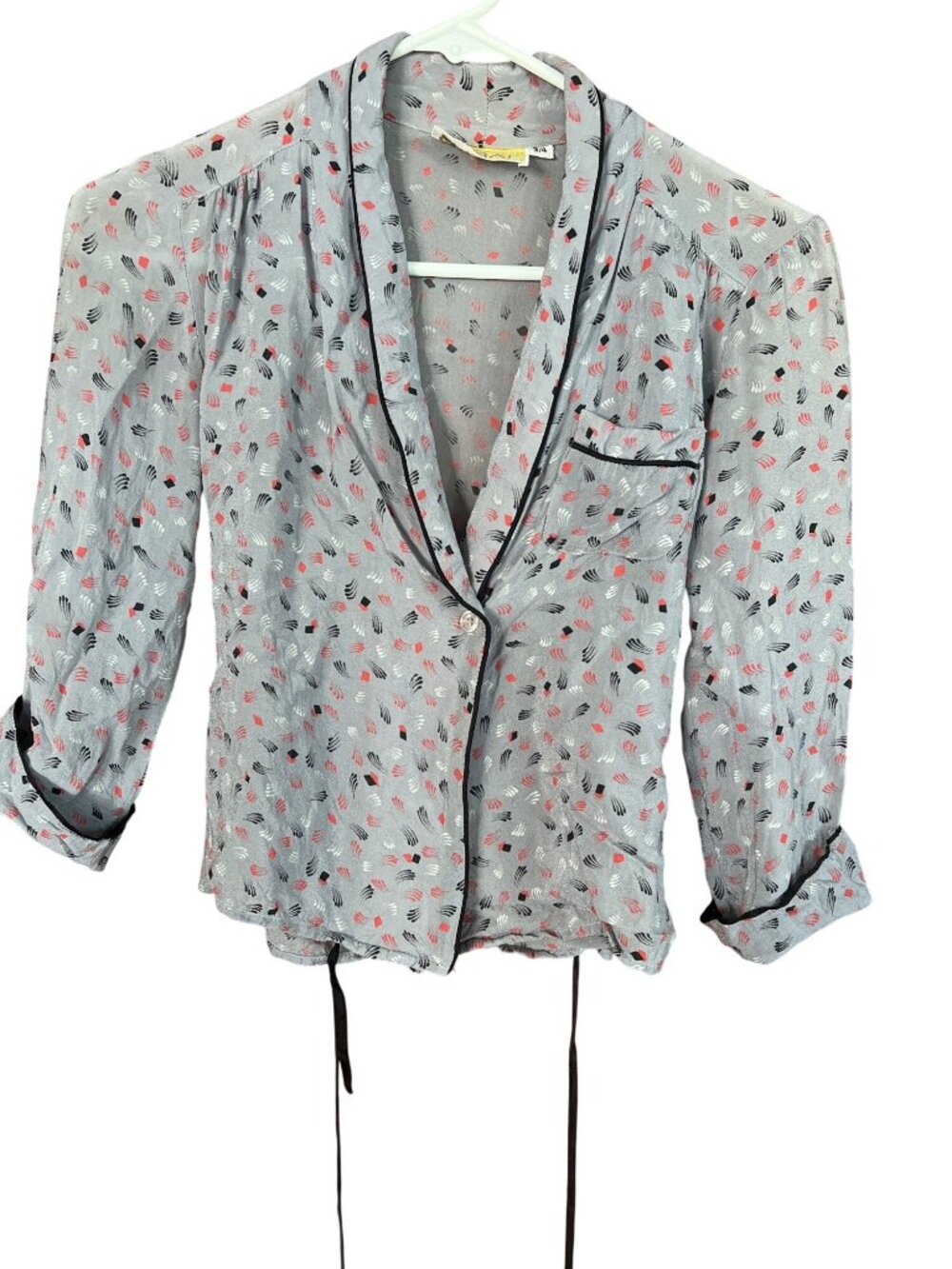 1970s Diane Gilman For Cabal Sheer Wrap Shirt With Abstract Print  Size S